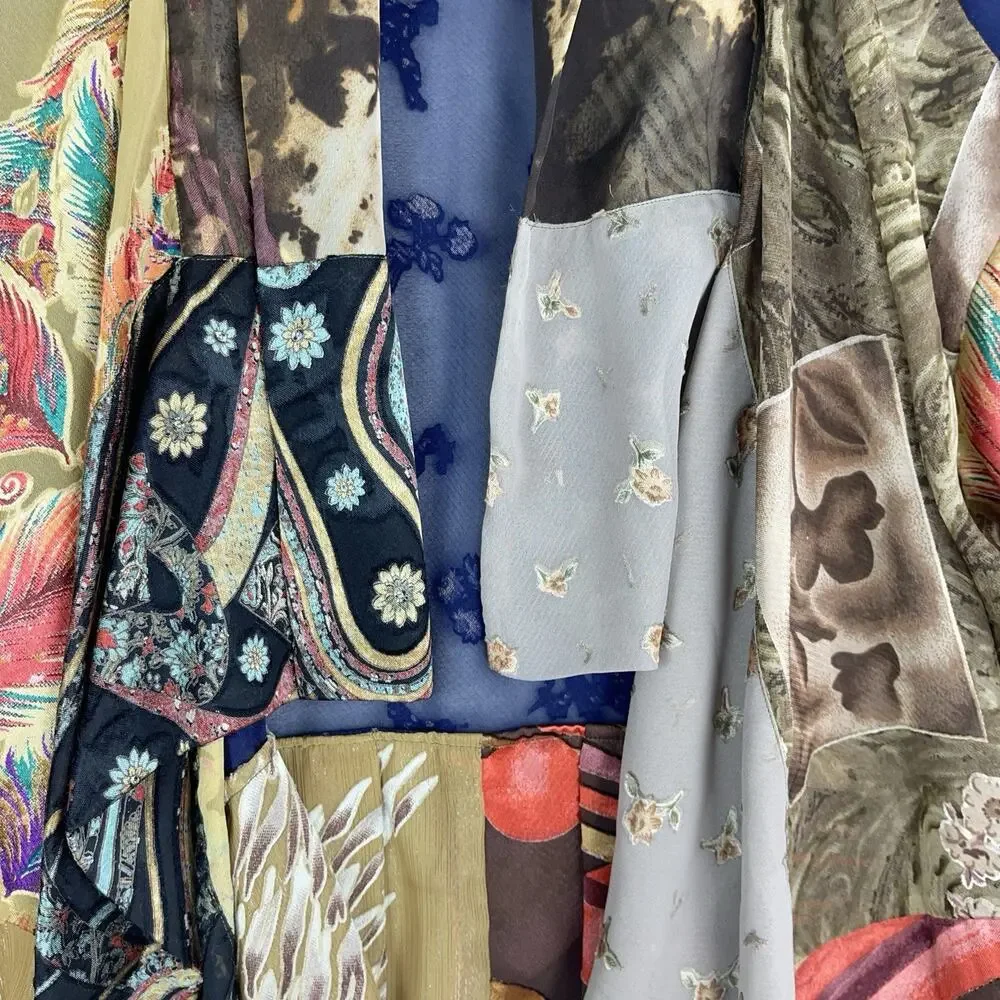 Vtg Sterling Styles Kimono Cardigan One Size Patchwork ArtSilk Sheer Whimsygoth - Picture 5 of 12